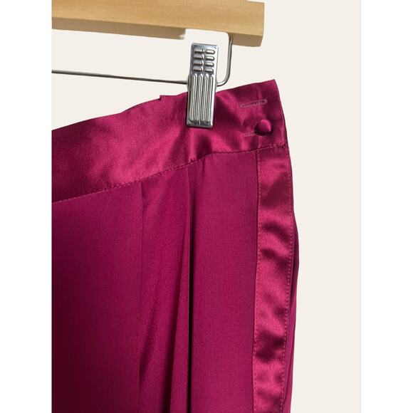 Fleur Du Mal Bordeaux High Waist Dressy Satin Crepe Silk Tuxedo Pants Size 8 - Picture 5 of 9